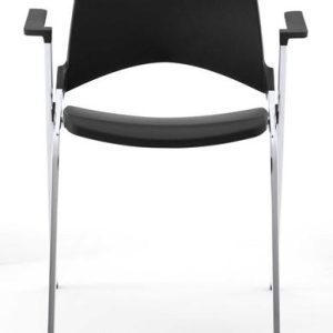 A140 - 4-poots kunststof design stoel met armleggers, verticaal stapelbaar - PMS Projectinrichting