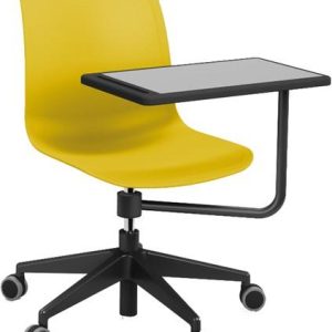 Gele bureaustoel op wieltjes met plankje voor een laptop of notitieboek uit de Celis collectie van FP Collection