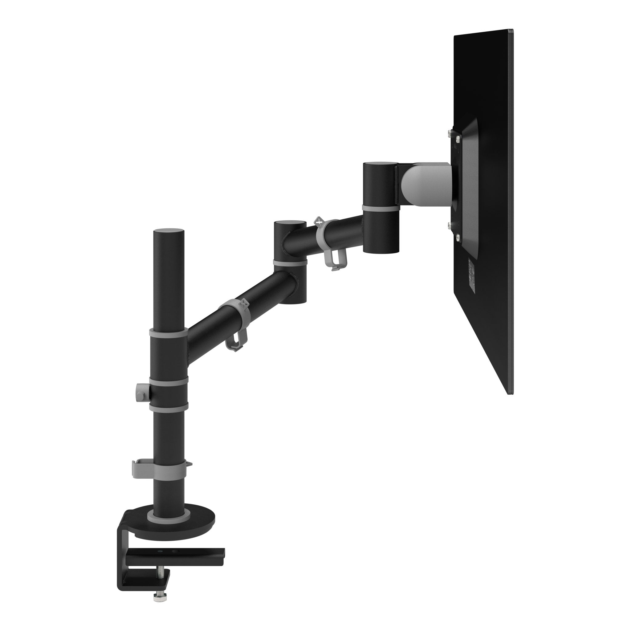 Zijaanzicht zwarte monitorsteun inclusief computer uit de Viewgo collectie van Dataflex