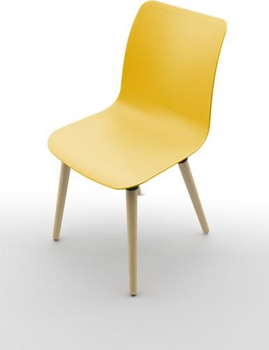 Celis Wood - geheel kunststof kantine stoel in diverse sprekende kleuren met houten frame - PMS Projectinrichting