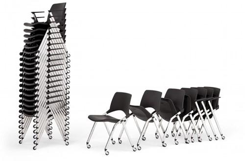 S148 wielen opklapbaar - kunststof design stoel met wielen, verticaal stapelbaar en nestbaar - PMS Projectinrichting