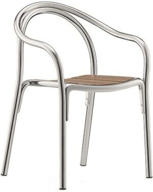 Soul 3746 - Gebogen metalen stoel met teak houten zitting - PMS Projectinrichting