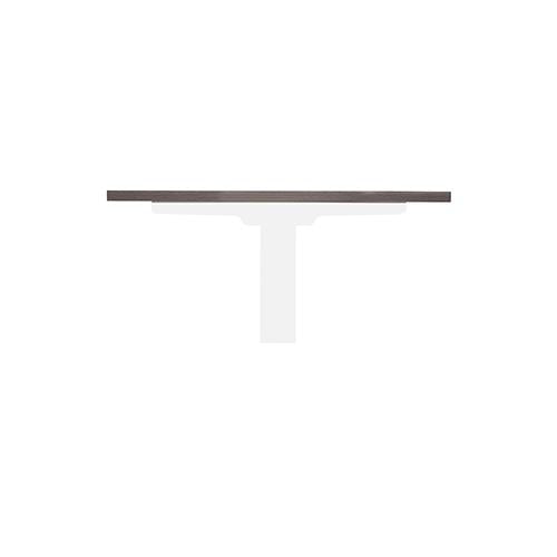 Zijaanzicht bureautafel met donker bruin blad en wit onderstel van Huislijn Kantoormeubelen