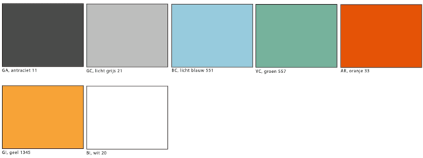 Verschillende kleuren waarin de S120 schoolstoelen van FP Collection beschikbaar zijn