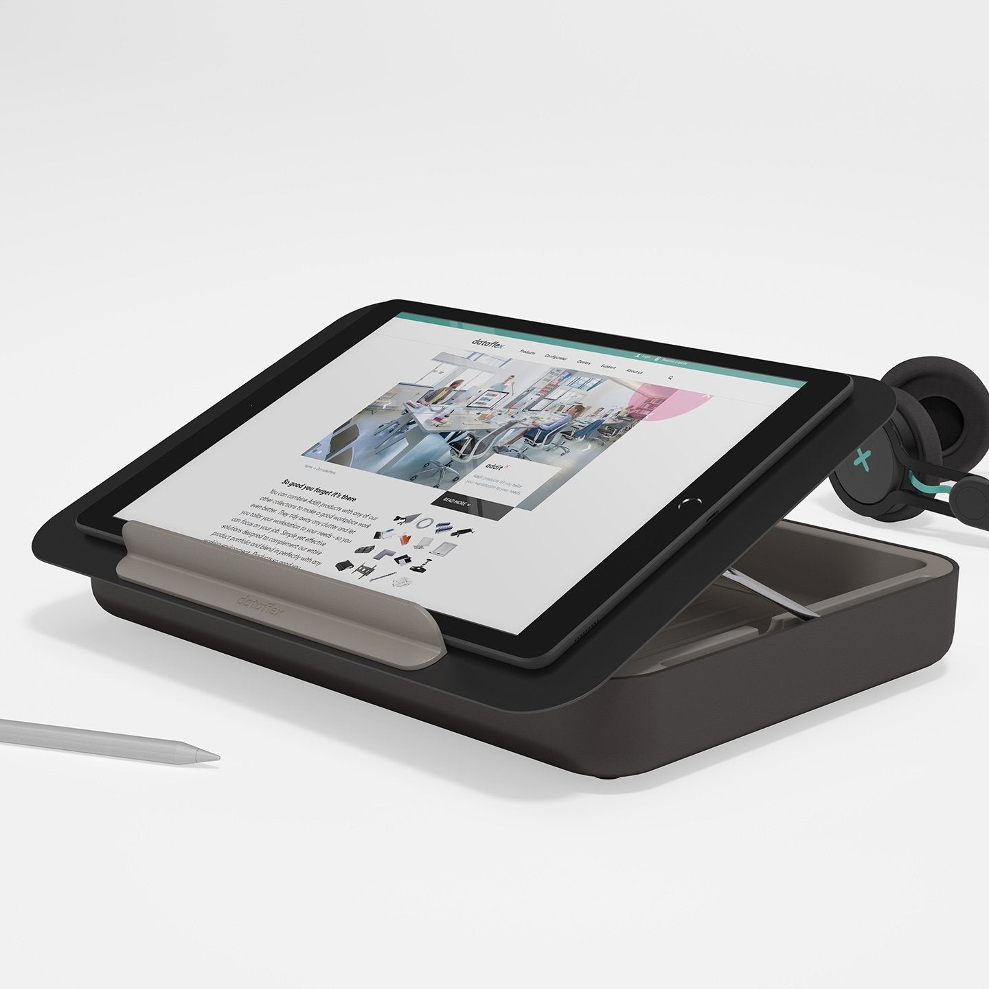 Zwarte ergonomische toolbox met geplaatste ipad  uit de Addit Bento® collectie van Dataflex