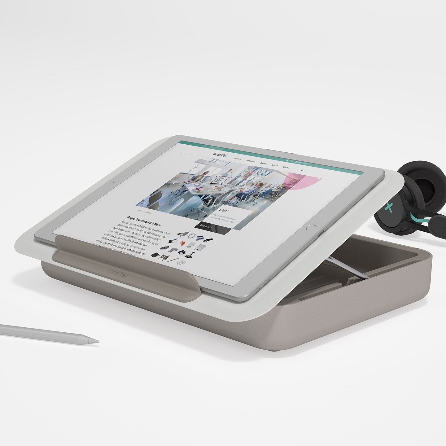 Witte ergonomische toolbox met geplaatste ipad uit de Addit Bento® collectie van Dataflex