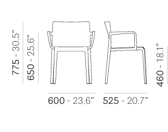 Afmetingen van de Nolita 3651 stalen terrasstoel of kantine stoel van Pedrali